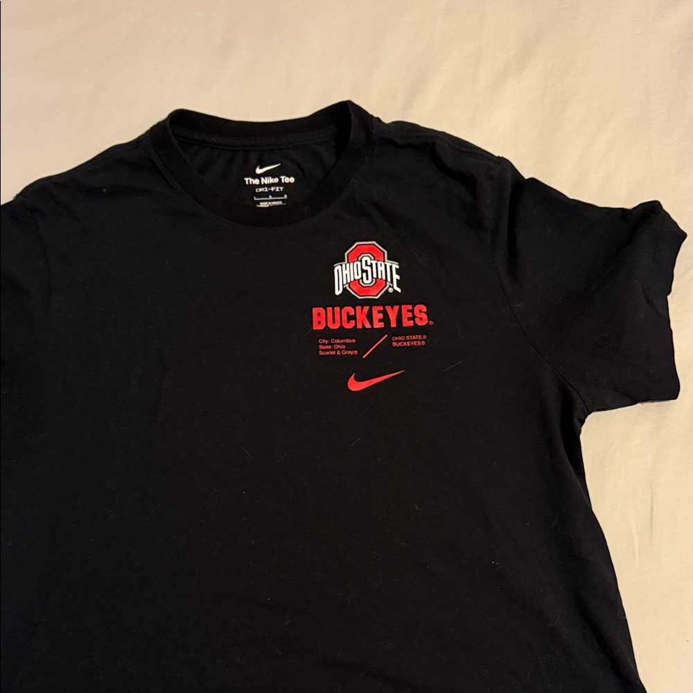 Nike Black T-Shirt with Red Ohio State Buckeyes Logo. The Nike Tee